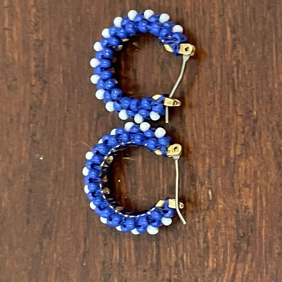 nwot j crew Blue Beaded huggie Hoop Earrings - Picture 4 of 7